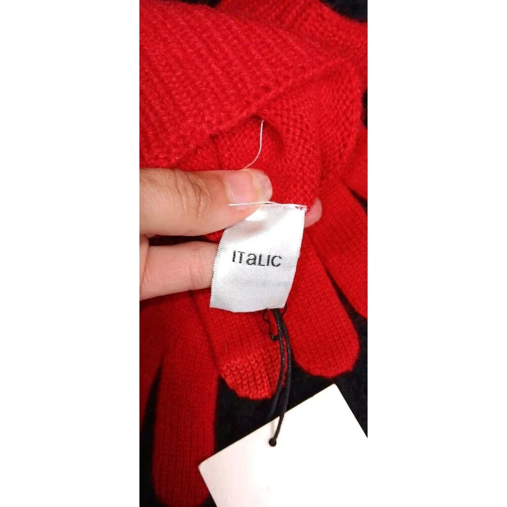 NWT! Italic 100% Pure Cashmere Knit Gloves Red Touchscreen Tech Texting One Size